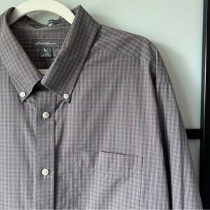 [2X] Eddie Bauer Men's Gray Plaid Casual Button Down Shirt